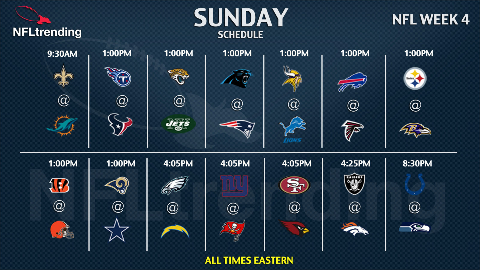 NFL SCHEDULE SUNDAY WEEK 4